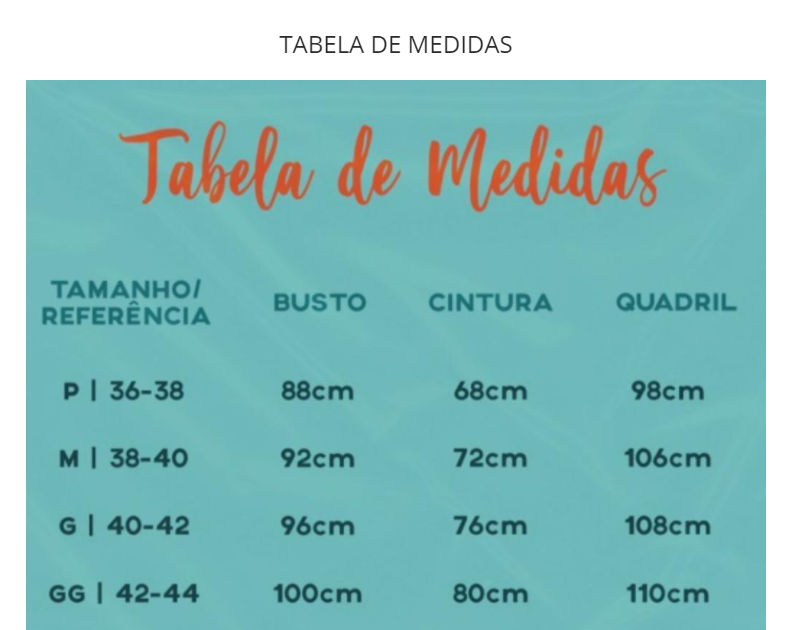 popup de tabela de medidas